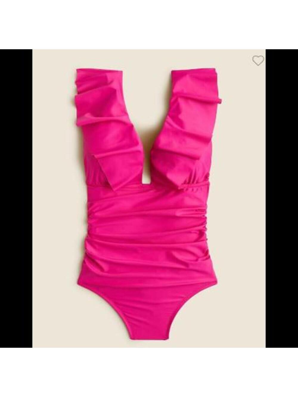 J.Crew Ruched Ruffle One-Piece Swimsuit Removable Pads Fuschia BP222 NWT Size 20